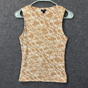 Express Body Contour High Neck Tank Top Tan White Tie Dye Sleeveless Small NEW